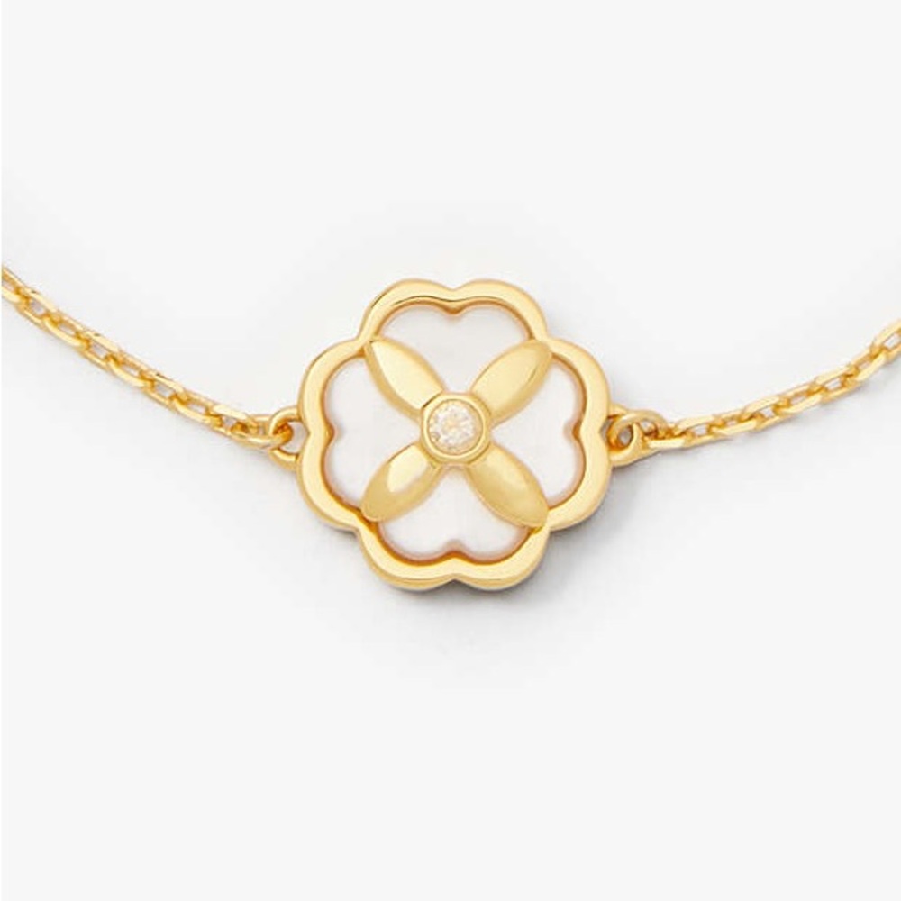 NWT Kate Spade Heritage Bloom Bracelet Gold-Tone Cubic Zirconia, Mother-of-Pearl - Picture 4 of 5